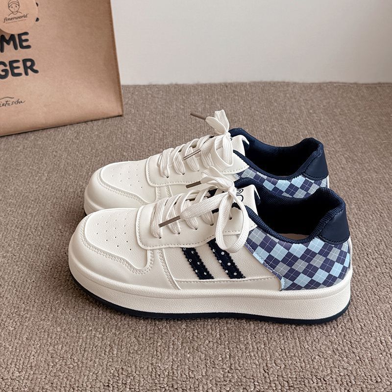Damen modische Sneakers mit kariertem Einsätzen und gepolsterter Sohle Drune