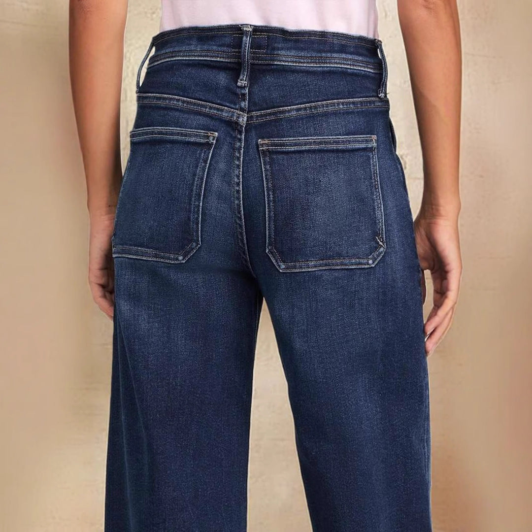 Damen weite Denim-Hose mit hohem Bund Drune