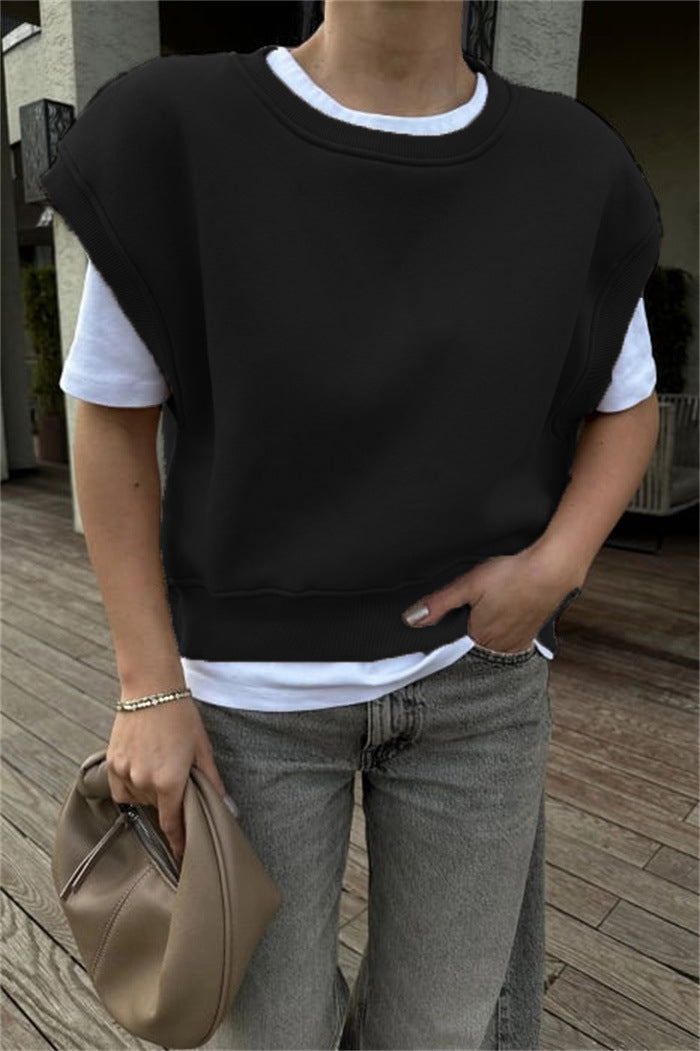 Damen lässiger Oversized-Sweatshirt mit breiten Ärmeln und hohem Bund Drune