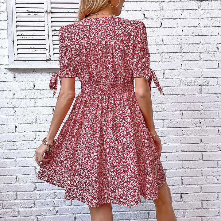 Damen Sommerkleid mit Blumenmuster und verspielten Rüschendetails Drune