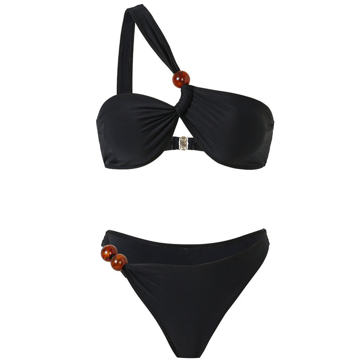 Damen Bikini-Set mit asymmetrischem Halter-Neck und dekorativen Hosenknöpfen Drune