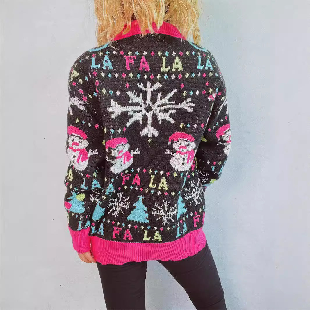 Damen weihnachtlicher Pullover mit bunten Applikationen und festlichem Design Drune