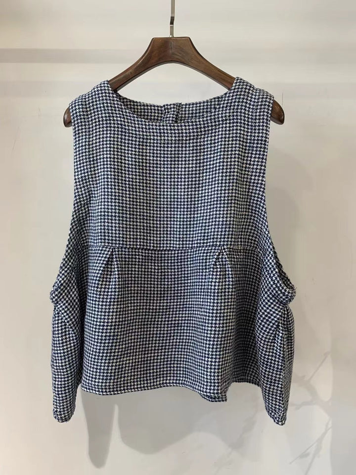 Damen Relaxed Fit Ärmelloses Leinenoberteil mit Seitentaschen Drune