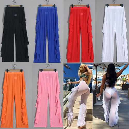 Damen transparente Strandhose mit asymmetrischem Rüschenbesatz Drune
