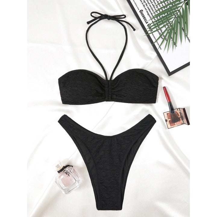 Damen Bandeau Bikini mit verstellbaren Trägern und exquisitem Texturmuster Drune