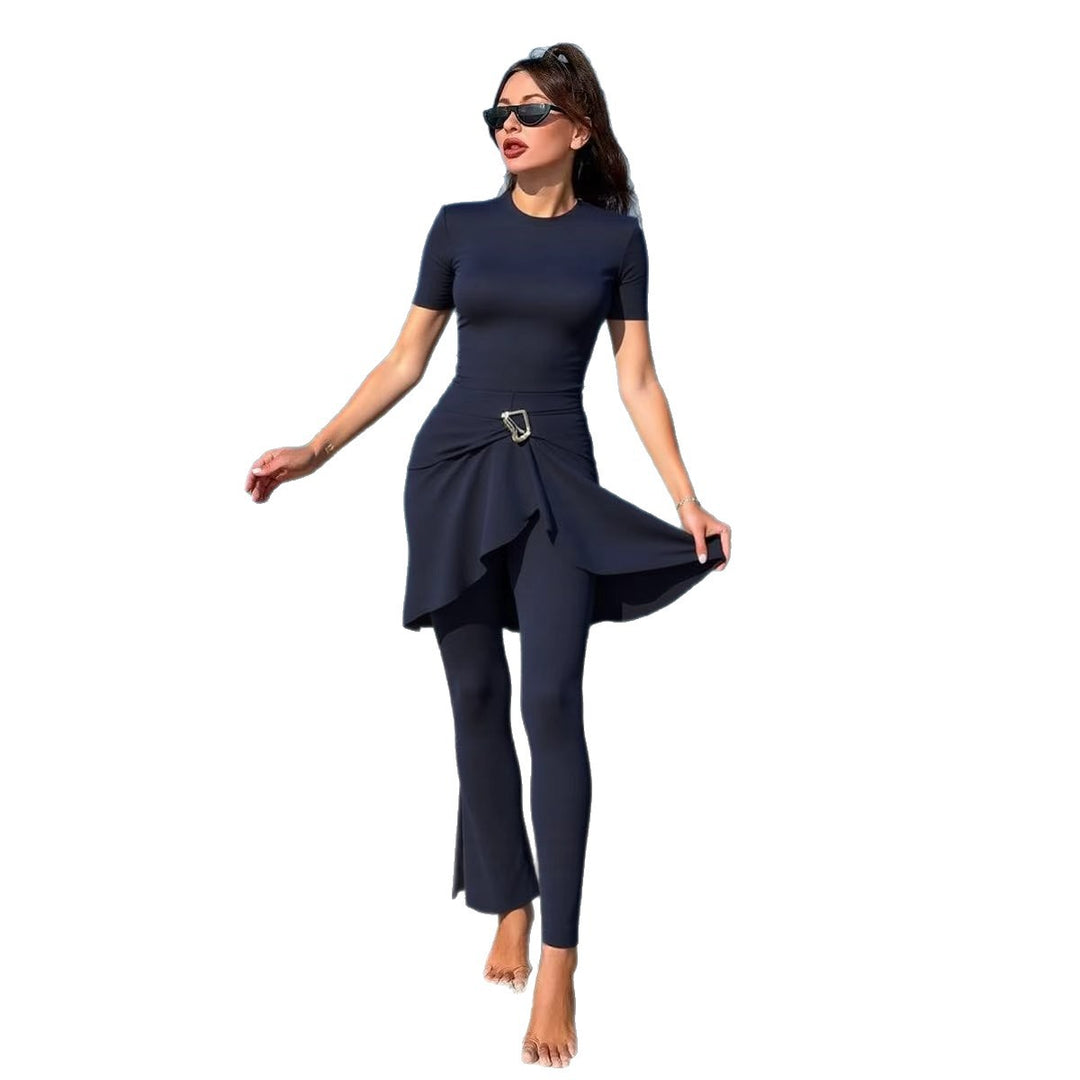 Damen eleganter Schwimmanzug mit asymmetrischem Rock und figurbetonendem Design Drune