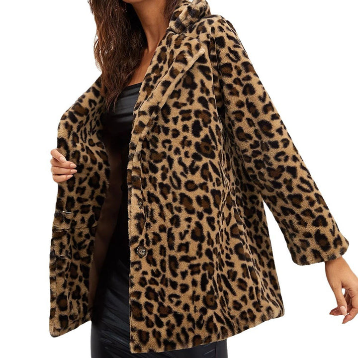 Damen Modischer Teddy-Mantel mit Leoprint und elegantem Schnitt Drune