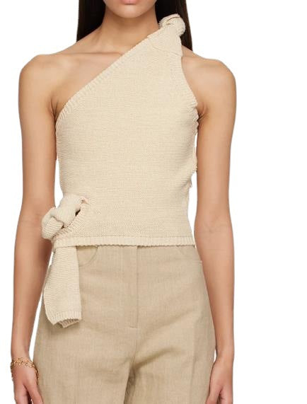 Damen asymmetrisches Strickoberteil mit dekorativem Knoten Drune