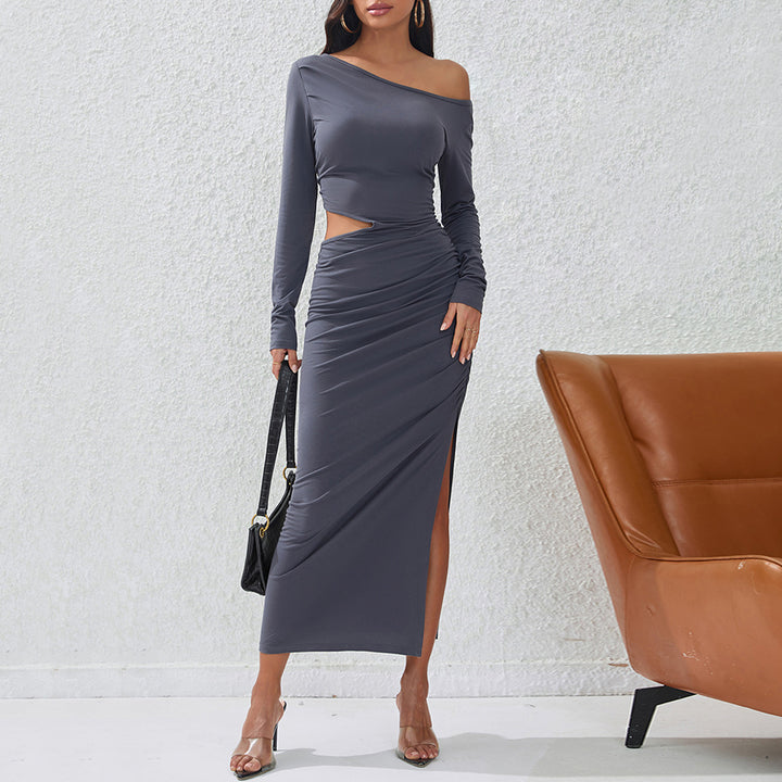 Damen Maxikleid mit seitlichen Rüschendetails und eleganter Drapierung Drune