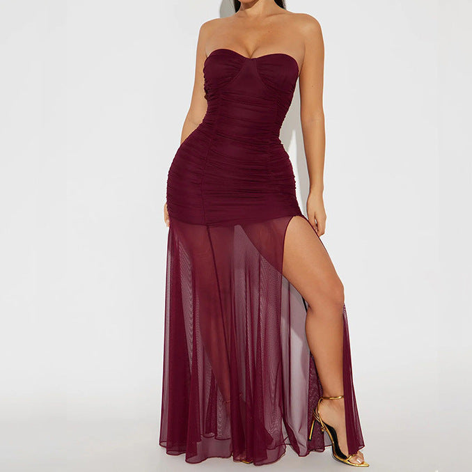 Damen Elegantes schulterfreies Maxikleid mit Rüschendetails Drune