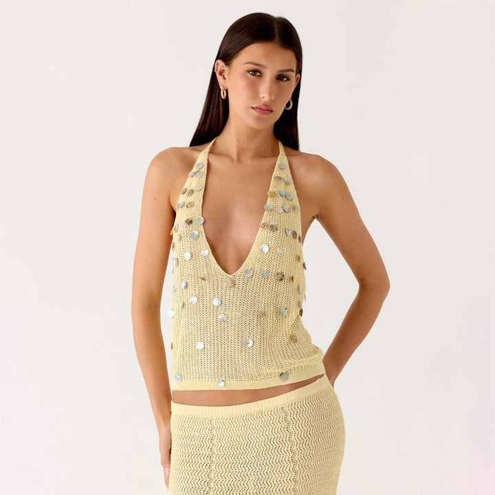 Damen Stricktop mit funkelneden Details Drune
