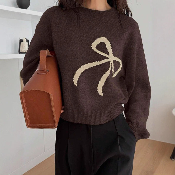 Damen kuscheliger Strickpullover mit dekorativem Schleifenmotiv Drune