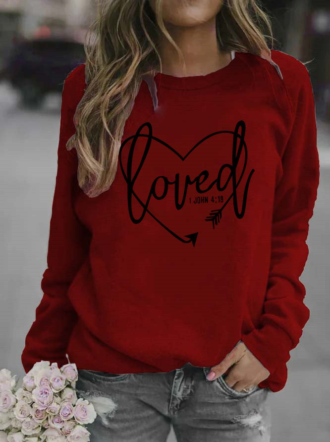 Damen Sweatshirt mit herzförmigem Aufdruck und inspirierender Botschaft Drune