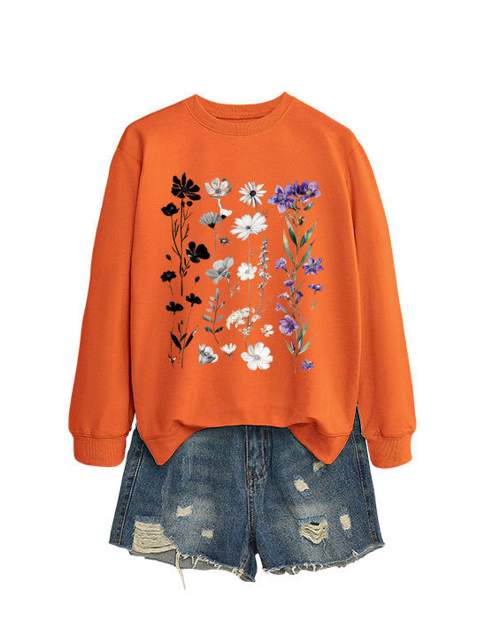 Damen Sweatshirt mit floralem Grafikdesign und weichem Innenfutter Drune