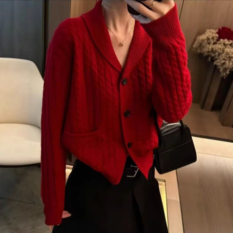 Damen Strickjacke mit Zopfmuster und aufgesetzten Taschen Drune