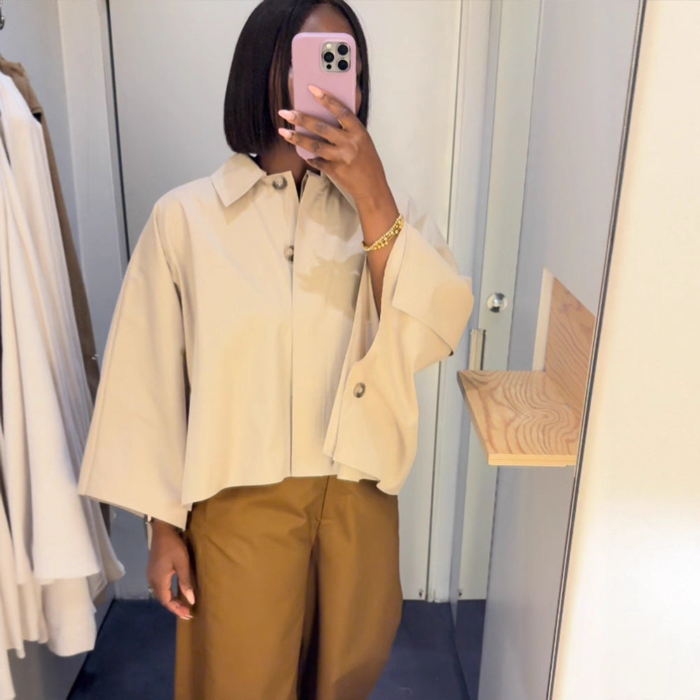Damen Cropped Bluse mit voluminösen Ärmeln Drune