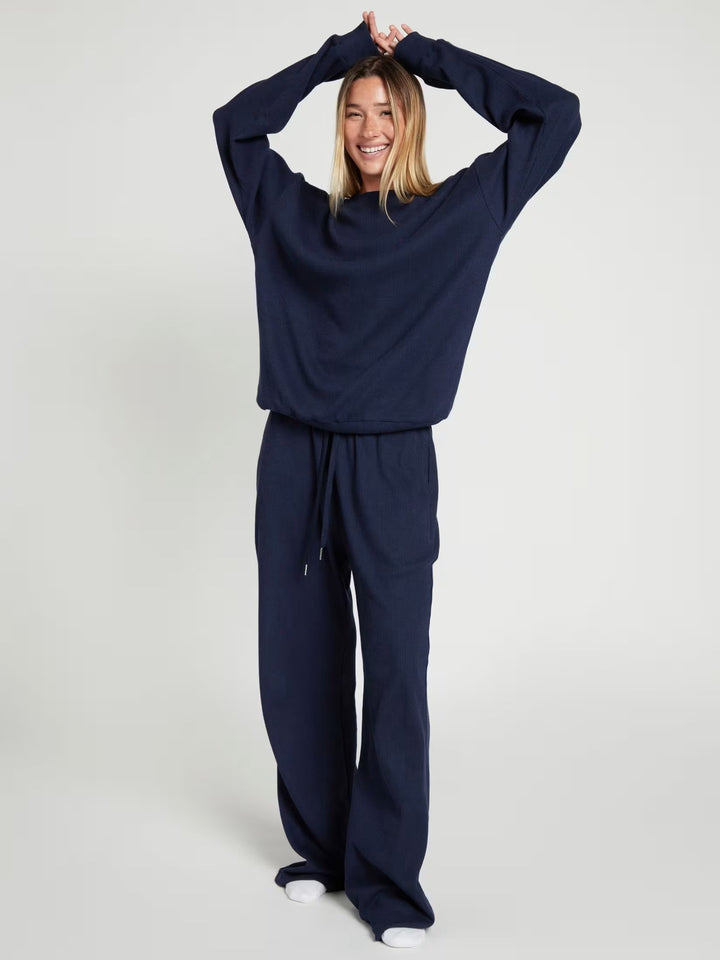 Damen Bequemes Waffelstruktur Freizeit-Set Drune