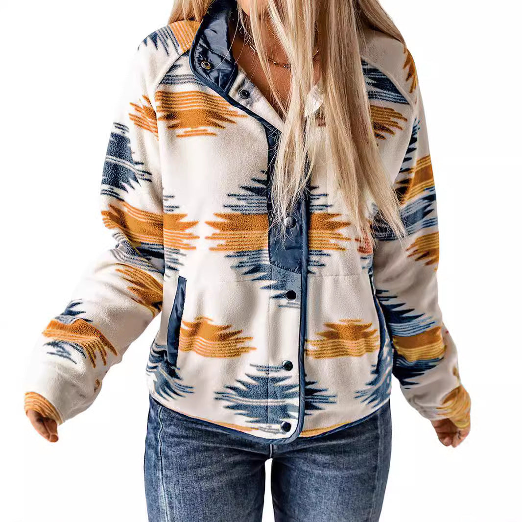 Damen bequemes Fleece-Jacke mit modischem Muster und praktischen Taschen Drune