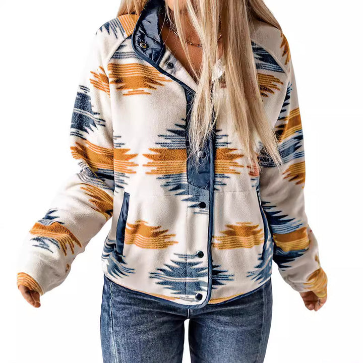 Damen bequemes Fleece-Jacke mit modischem Muster und praktischen Taschen Drune