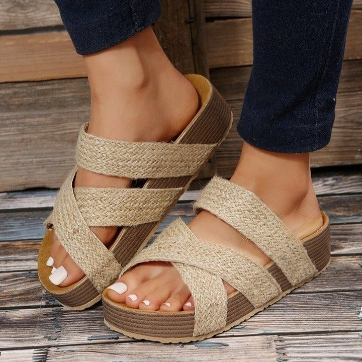 Damen Wunderschöne Riemensandalen mit geflochtenen Obermaterialien und komfortablem Fußbett Drune
