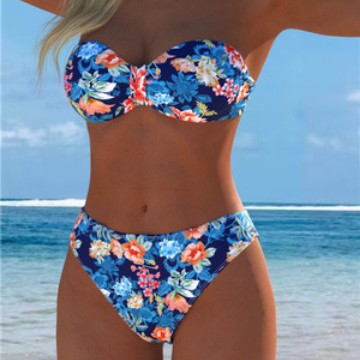 Damen Bikini-Set mit floralem Balconette-Oberteil und hochgeschnittenem Höschen Drune