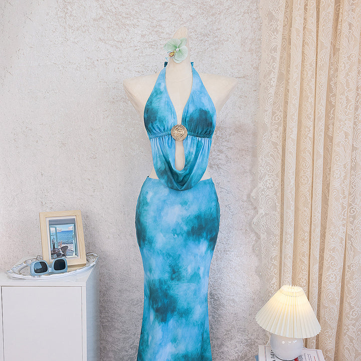 Damen Elegantes Strandkleid mit tiefem Rückenausschnitt Drune