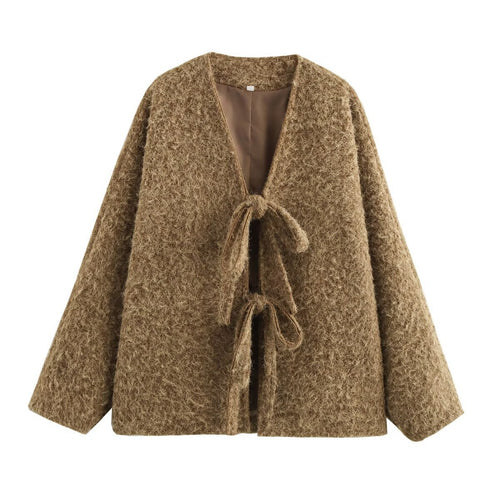 Damen Kuschelige Oversized Weste mit Bindebändern und anschmiegsamem Material Drune