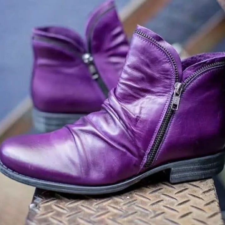 Damen nan knöchelhohe Stiefeletten aus weichem Leder mit seitlichem Reißverschluss und vintage Absatz Drune