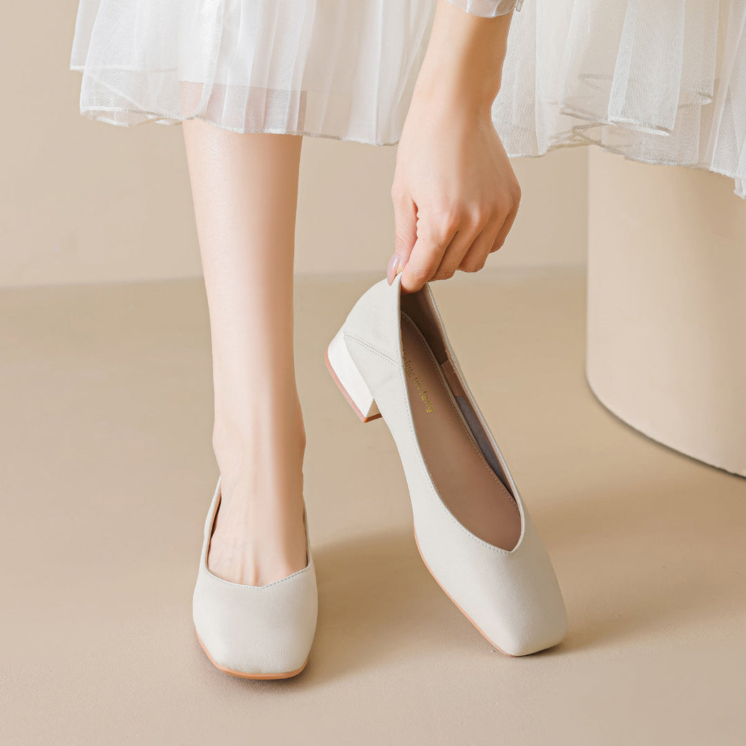 Damen elegante Ballerinas mit quadratischer Kappe und komfortablem Blockabsatz Drune
