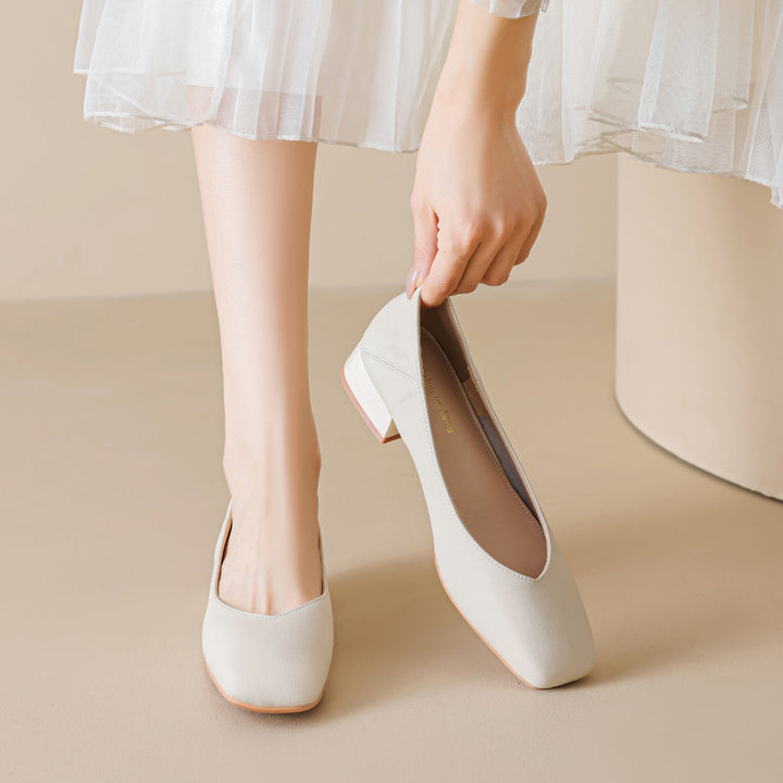 Damen elegante Ballerinas mit quadratischer Kappe und komfortablem Blockabsatz Drune