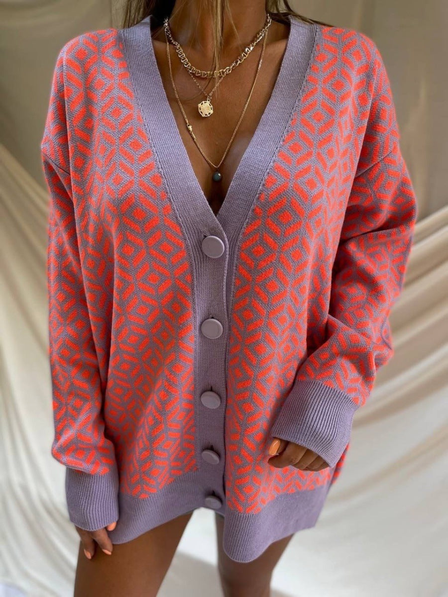 Damen Strick-Cardigan mit modernem geometrischen Muster und praktischen Taschen Drune