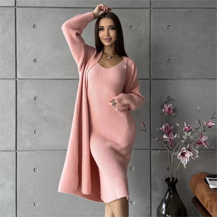 Damen Strickkleid mit V-Ausschnitt und langem, lässigem Schnitt Drune