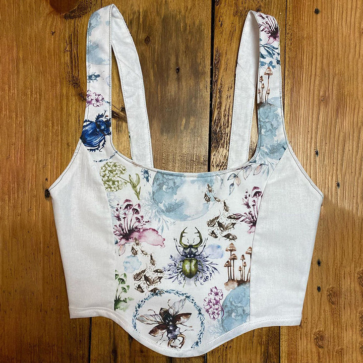Damen Crop Top mit kunstvollem Flora-Design und verstellbaren Trägern Drune