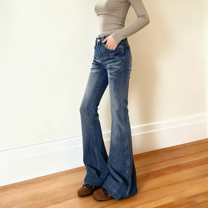 Damen Flared Jeans im lässigen Vintage-Stil mit hohem Bund und stylischen Waschungen Drune