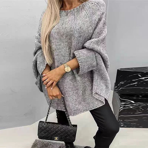 Damen Grobstrick Pullover mit weit geschnittenen Ärmeln und modernem Design Drune