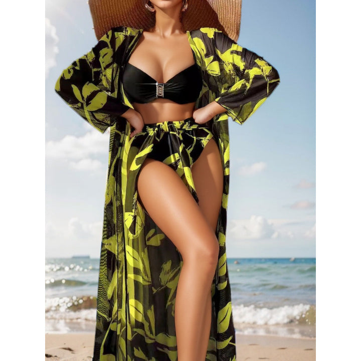 Damen Bikini-Set mit floralem Überrock und stilvollem Bandeau-Oberteil Drune