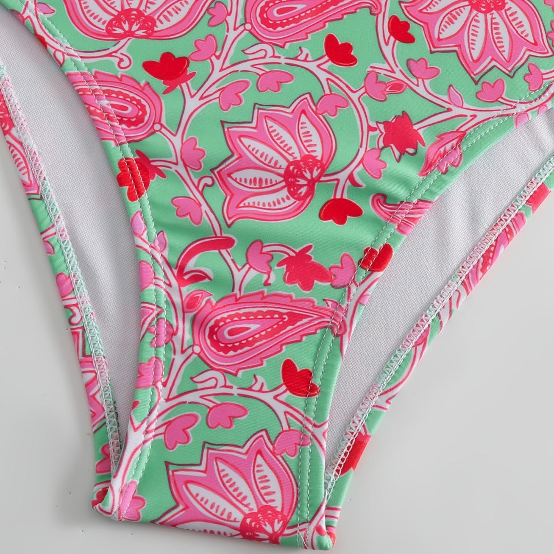 Damen Einteiliger Badeanzug mit floralem Design und modischen Trägern Drune