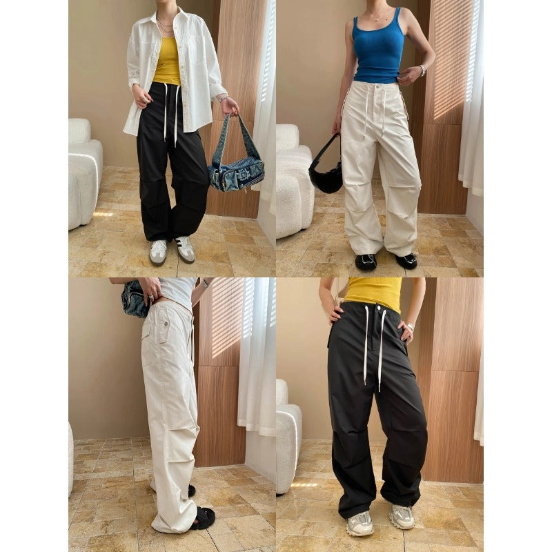 Damen lässige Stoffhose mit elastischem Bund und seitlichen Taschen Drune