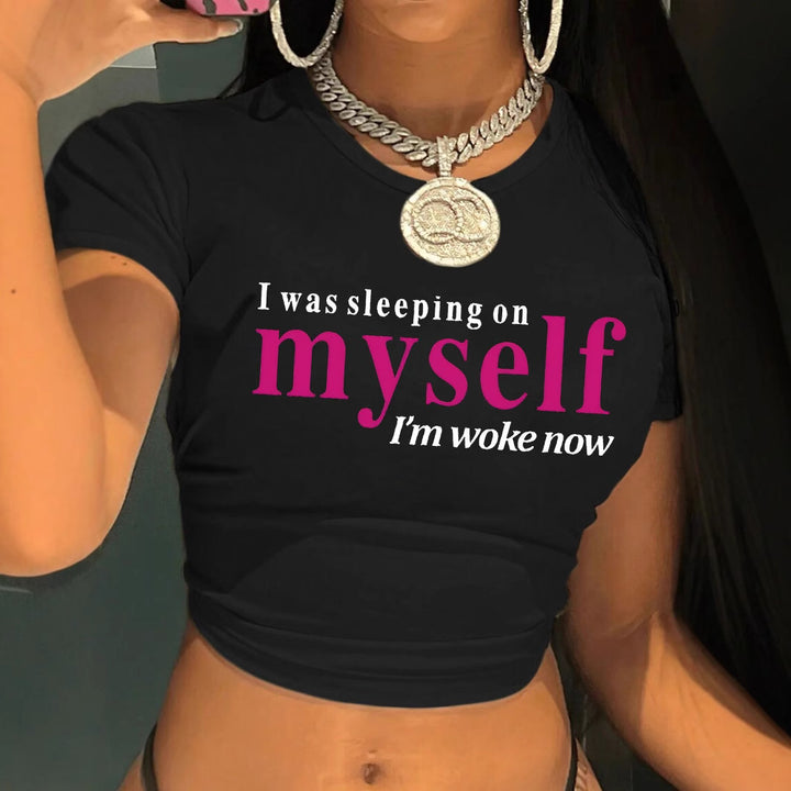 Damen Crop-T-Shirt mit motivierendem Schriftzug Drune