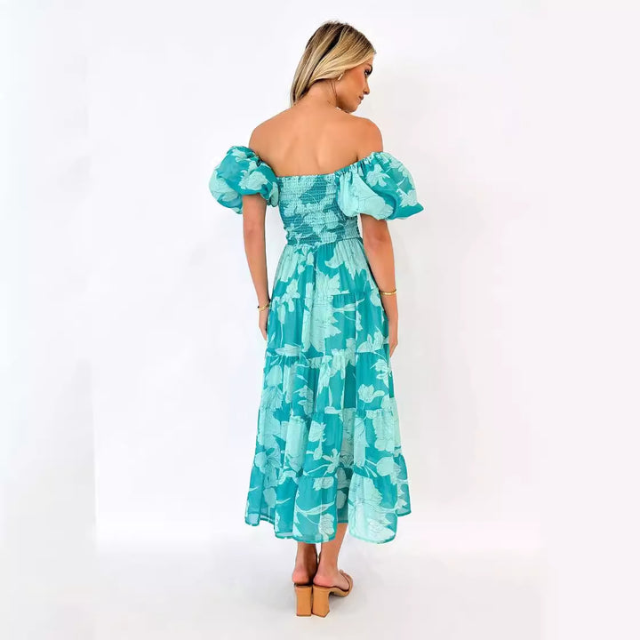 Damen Maxikleid mit Puffärmeln und floralem Design Drune