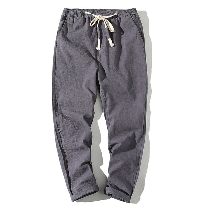 Herren nan leichte Leinenhose mit elastischem Bund und Kordelzug, tapered Schnitt und aufrollbarem Saum Drune