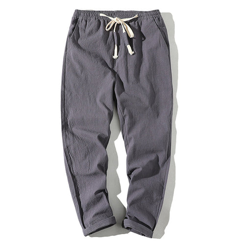 Herren nan leichte Leinenhose mit elastischem Bund und Kordelzug, tapered Schnitt und aufrollbarem Saum Drune