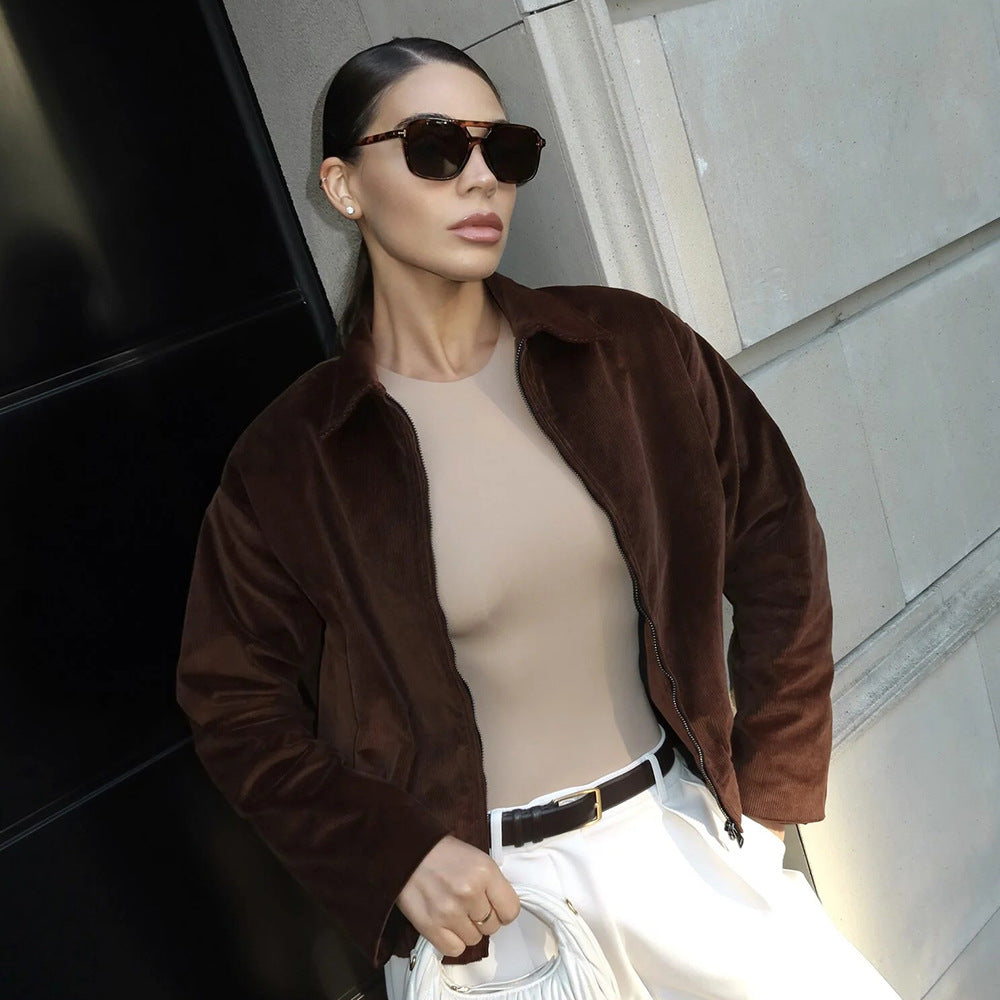 Damen modische Cordjacke mit komfortablem Schnitt und vielseitiger Einsatzmöglichkeit Drune