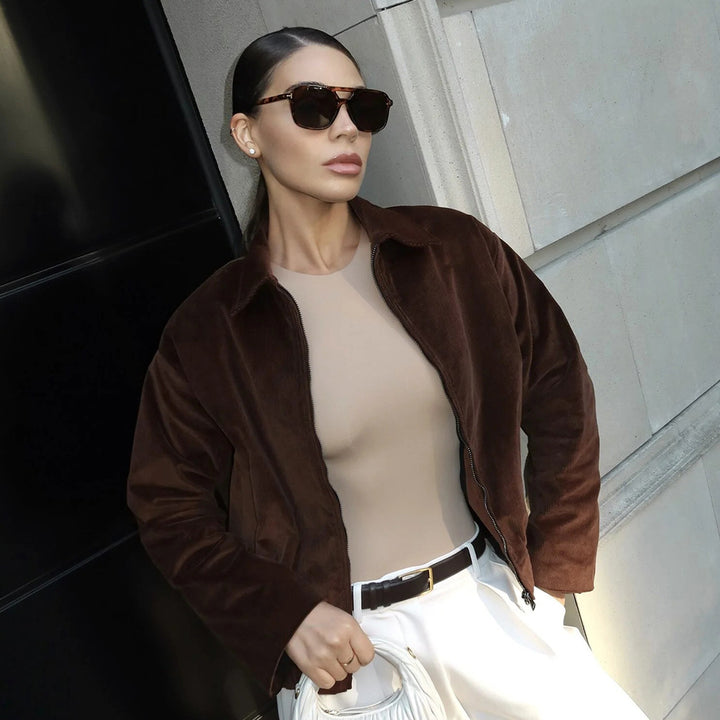 Damen modische Cordjacke mit komfortablem Schnitt und vielseitiger Einsatzmöglichkeit Drune