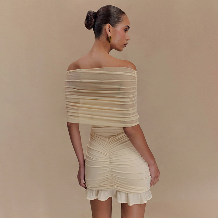 Damen verführerisches Bodycon-Kleid mit schulterfreiem Design und Raffungen Drune
