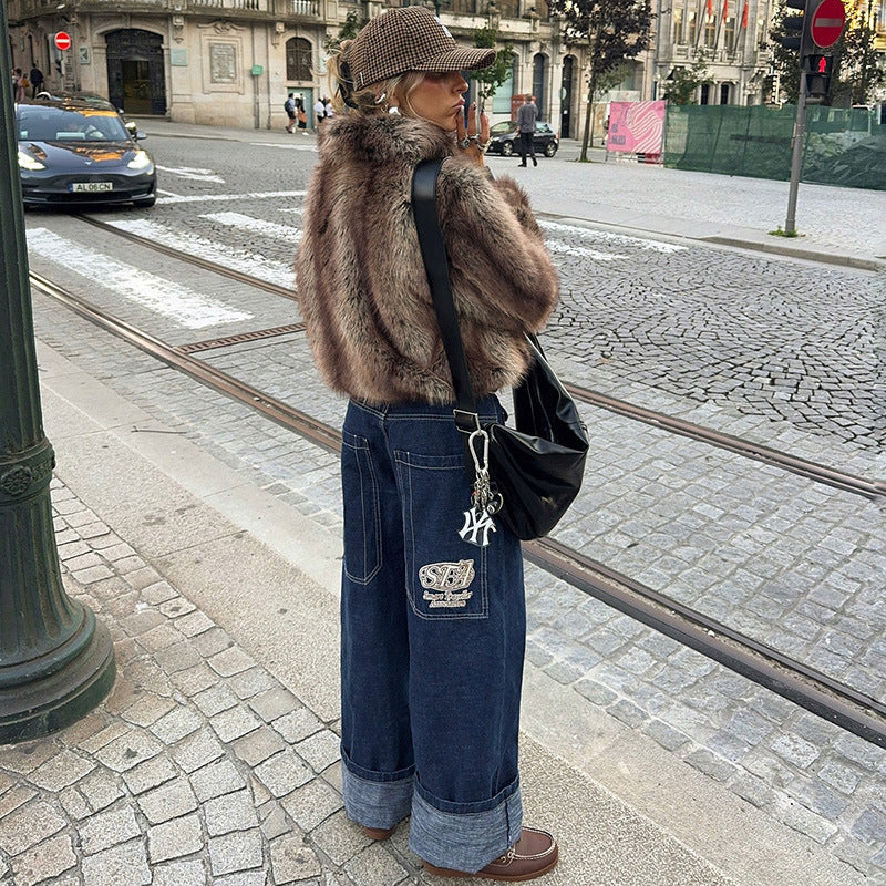 Damen Kunstpelzjacke im modernen Cropped-Stil Drune