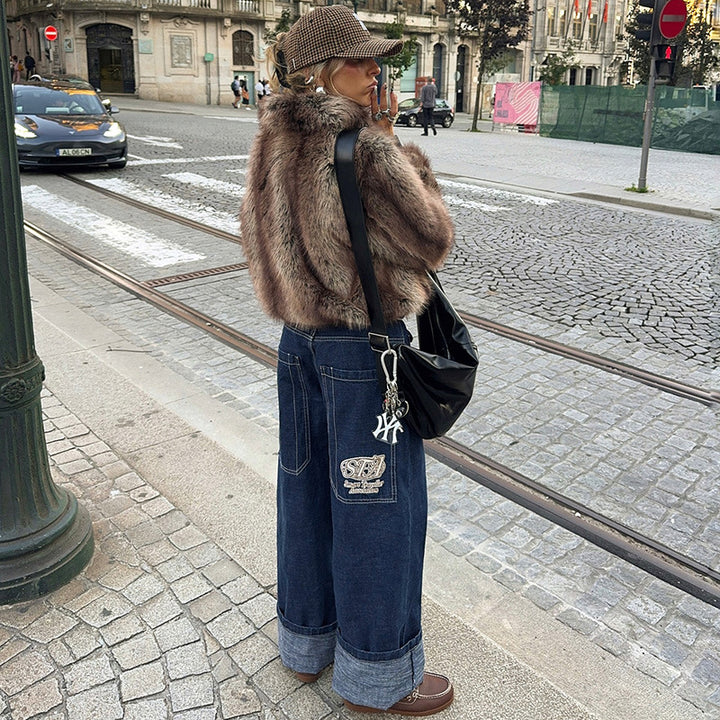 Damen Kunstpelzjacke im modernen Cropped-Stil Drune