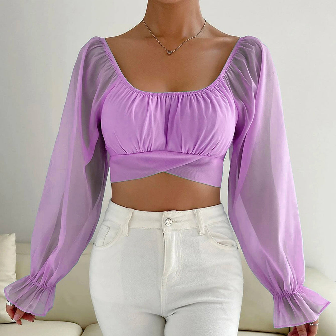 Damen Cropped Bluse mit Puffärmeln und raffiniertem Schnitt Drune