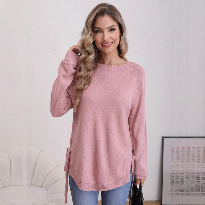 Damen modischer Pullover mit seitlichen Bindebändern Drune