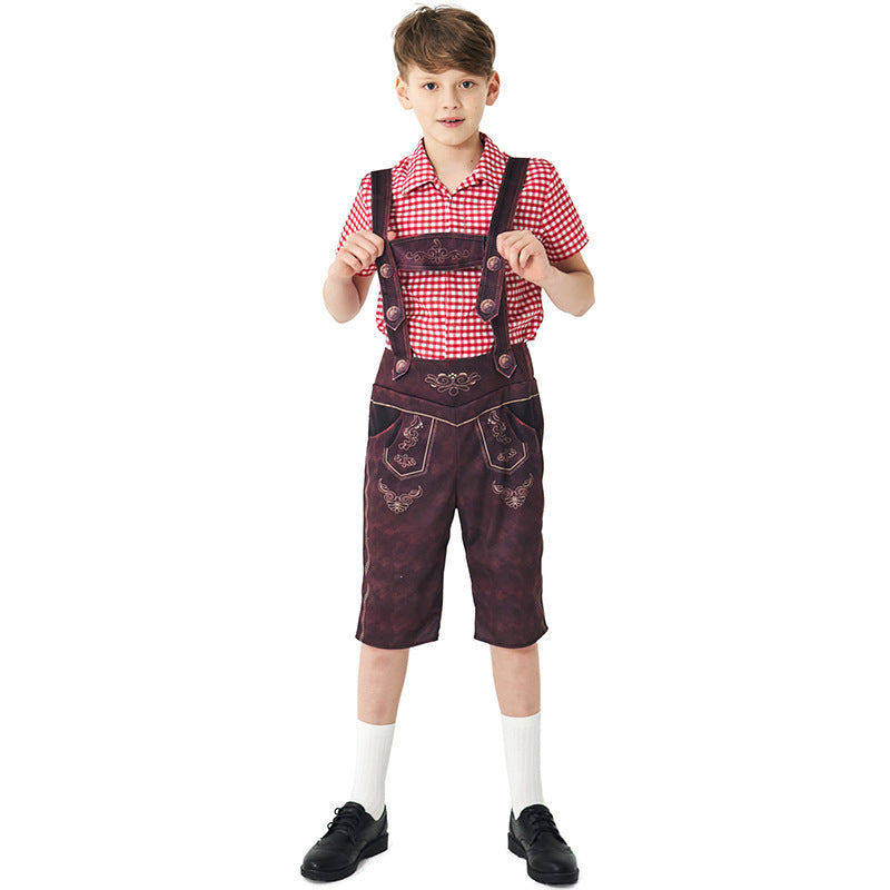 Damen nan traditionelle Trachtenlederhose mit verstellbaren Trägern und kariertem Blusen-Set Drune
